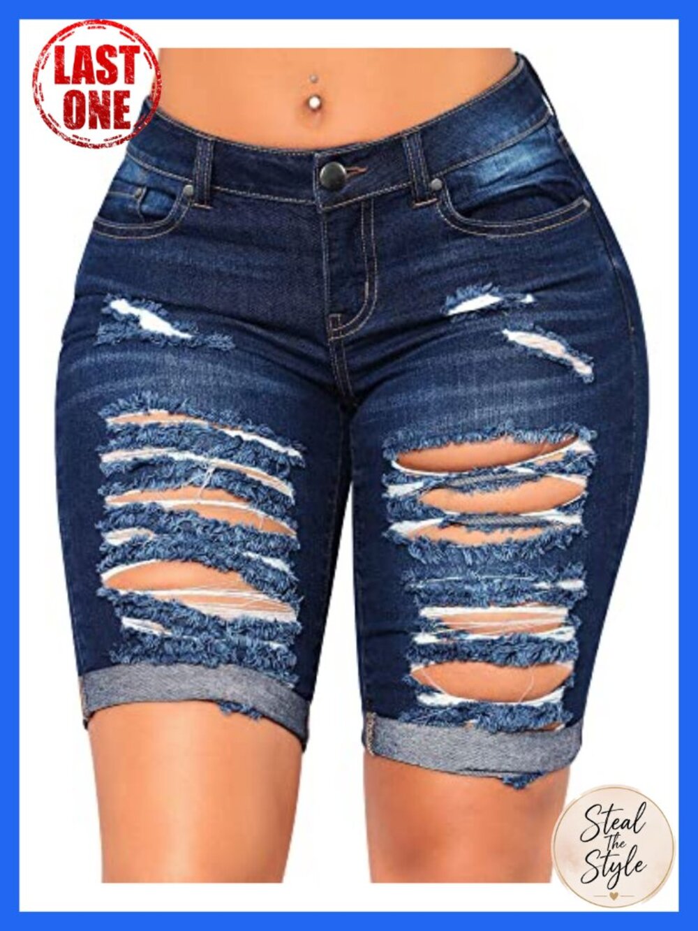 Women's Distressed Ripped Stretchy Denim Jean Shorts Frayed Mid Rise